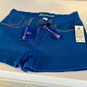 Multiple pockets Casual Shorts. Electric Blue/multiple color top stitching. NWT